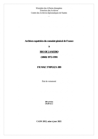 FR MAE 574PO/2/1-389, Rio de Janeiro, consulat, 1972-1991