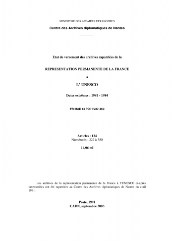 FR MAE 14POI, Paris, représentation permanente auprès de l'Organisation des Nations unies pour l'éducation, la science et la culture (UNESCO), 1981-1984