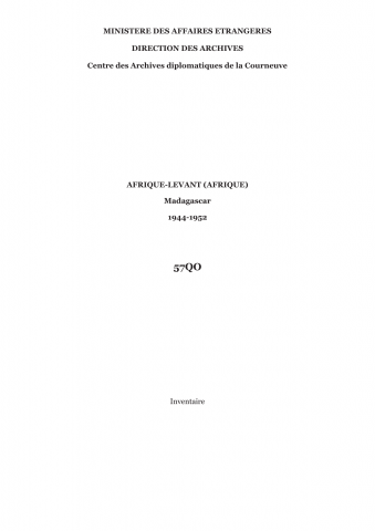 FR MAE 57QO, Afrique-Levant (Afrique), Madagascar, 1944-1952
