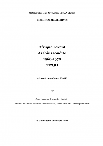 FR MAE 212QO, Afrique-Levant (Levant), Arabie Saoudite, 1966-1970