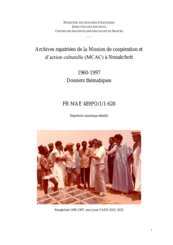 FR MAE 489PO/1, Nouakchott, MCAC, 1960-1997, dossiers thématiques