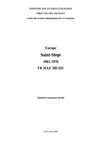 FR MAE 202QO, Europe, Saint-Siège, 1961-1970