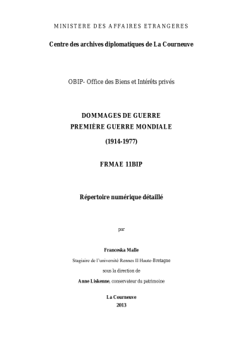 FR MAE 11BIP, OBIP, Dommages de guerre, Première Guerre mondiale, 1914-1977