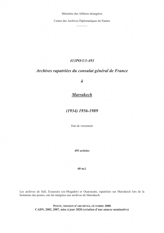 FR MAE 413PO/1, Marrakech, consulat général, 1956-1989