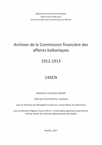 FR MAE 14ACN, Commission financière des affaires balkaniques, 1912-1913