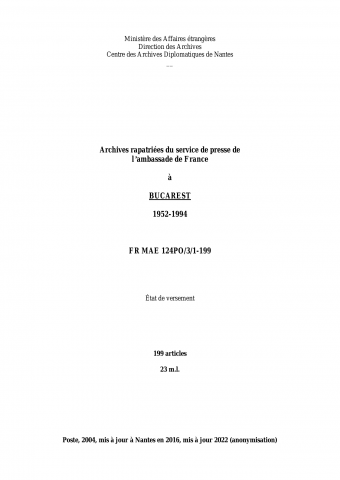 FR MAE 124PO/3/1-199, Bucarest, presse, 1952-1994
