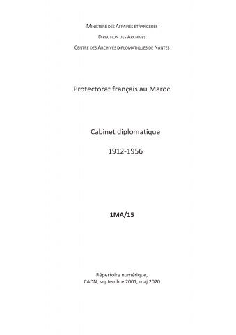 FR MAE 1MA/15, Cabinet diplomatique, 1912-1956