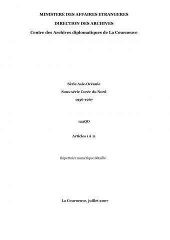 FRMAE 122QO, Asie-Océanie, Corée du Nord, 1956-1967