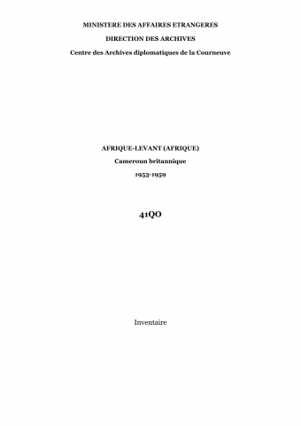 FR MAE 41QO, AFRIQUE-LEVANT (AFRIQUE), Cameroun britannique, 1953-1959