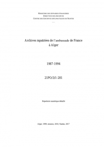 FR MAE 21PO/3/1-281, Alger, ambassade, 1987-1994