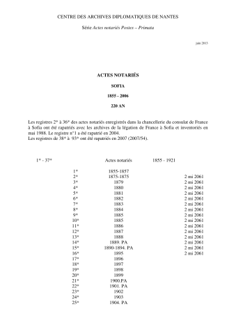 FR MAE 220AN, Sofia, notariat consulaire, primata, 1855-2006