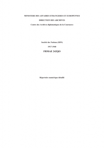 FR MAE 242QO, Société des Nations (SDN), 1917-1940