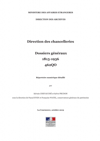 FR MAE 462QO, Chancelleries, dossiers généraux, 1815-1936