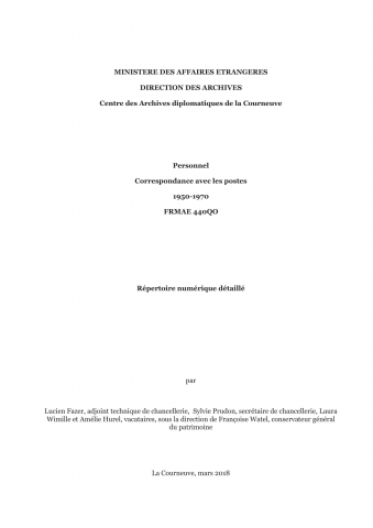 FR MAE 440QO, Personnel, correspondance avec les postes, 1950-1970