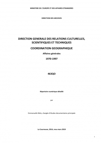FR MAE 463QO, Coordination géographique, Affaires générales, 1970-1997