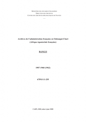 FR MAE 67PO/1, Bangui, AEF, 1907-1960