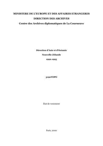 FR MAE 3190TOPO, Asie-Océanie, Nouvelle Zélande, 1992-1995