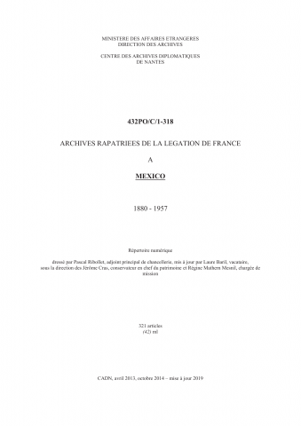FR MAE 432PO/C, Mexico, légation, 1880-1957