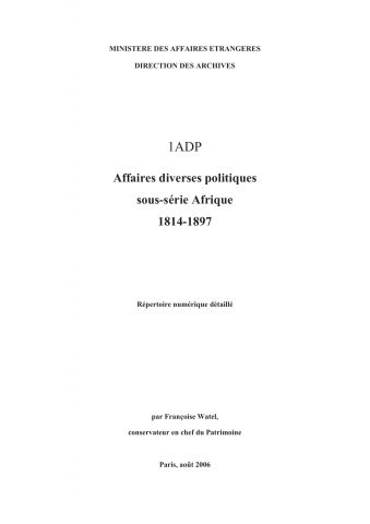 FR MAE 1ADP, Affaires diverses politiques, Afrique, 1814-1897
