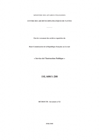 FR MAE 1SL/600, Mandat sur la Syrie et le Liban, instruction publique, 1918-1945